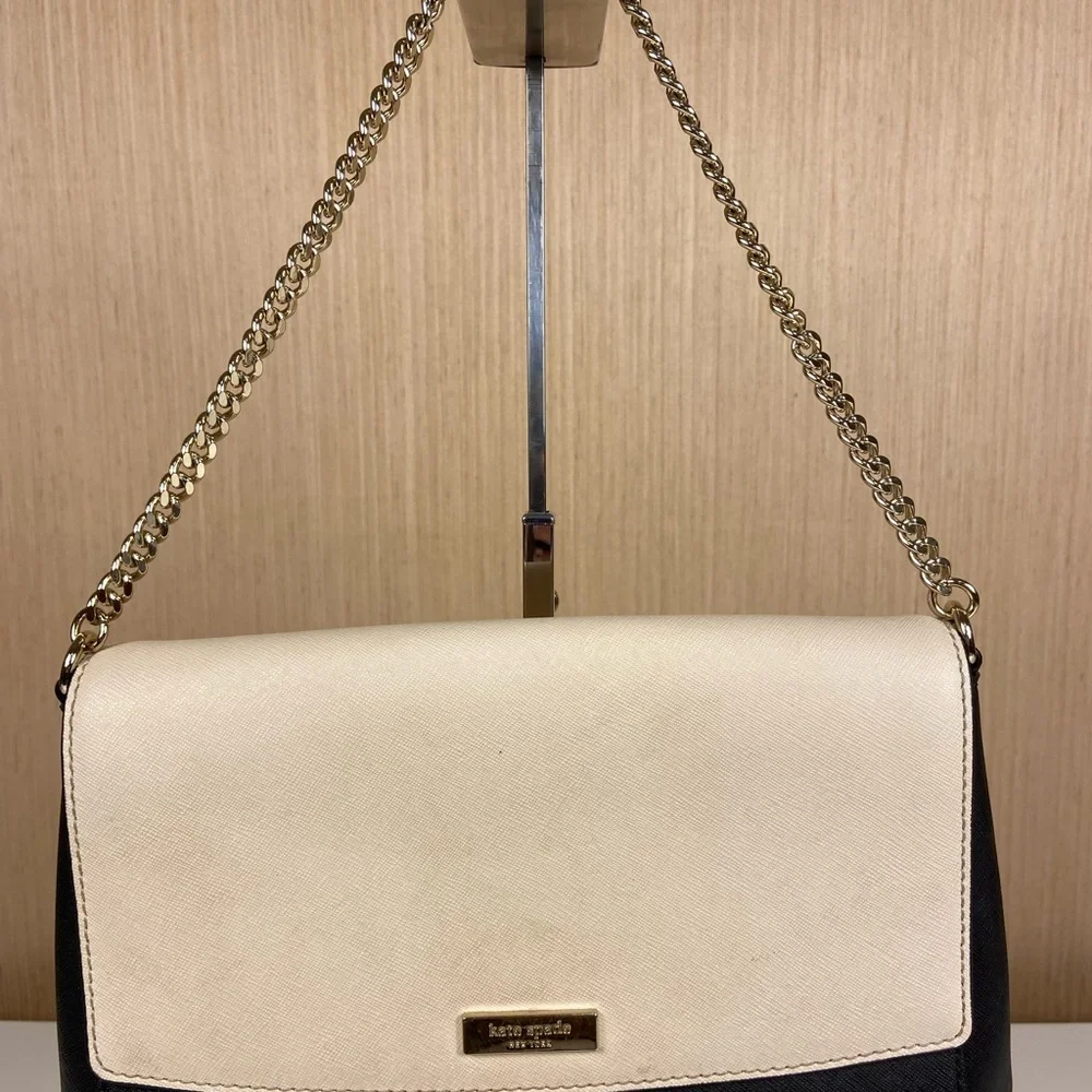 Kate Spade Two Tone Black Cream Chain Crossbody Shoulder Bag